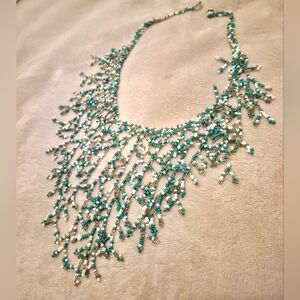 Turquoise/Silver/White Beaded Necklace